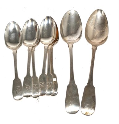 Lot 392 - Set of six Victorian silver dessert spoons, marked for Dublin, together with a pair of Dublin...