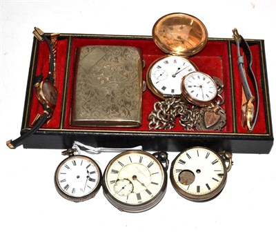 Lot 397 - A collection of pocket watches and a silver Albert and medallions