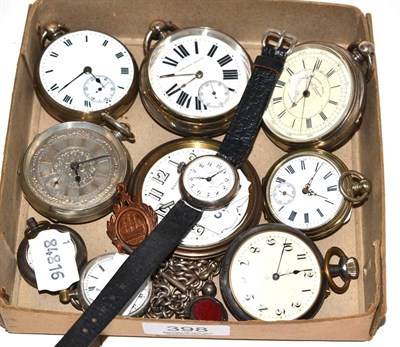 Lot 398 - Nine various silver pocket/fob watches and a ladies silver cased wristwatch