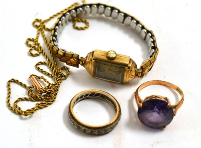 Lot 406 - Small group of jewellery comprising Middle Eastern yellow metal synthetic colour change set...