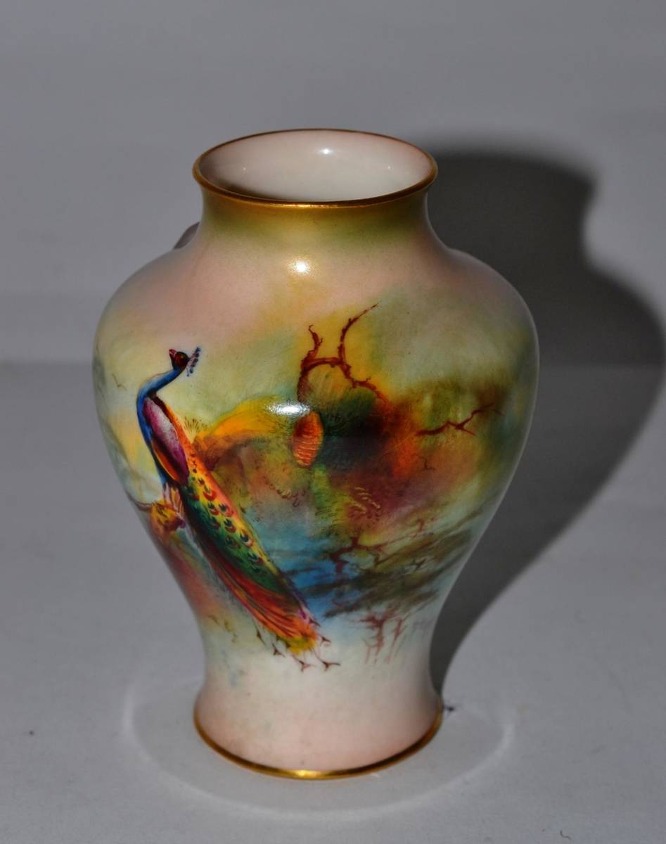 Lot 423 - Royal Worcester vase painted with pheasants, signed A Watkins