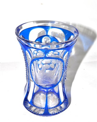 Lot 426 - A 19th century blue flash glass vase etched with a stag