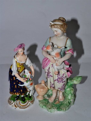 Lot 431 - Derby porcelain figure a girl holding a lamb, circa 1770 and a similar later example (2)