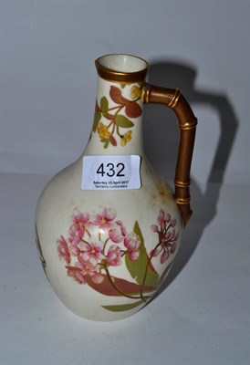 Lot 432 - Royal Worcester floral painted jug with faux bamboo handle