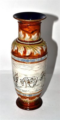 Lot 434 - Hannah Barlow for Doulton Lambeth: a Sgraffito baluster vase, various horses and donkeys,...