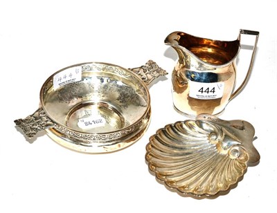 Lot 444 - A Victorian silver shell dish, London, 1896; 13cm in diameter; a silver twin-handled dish and a...