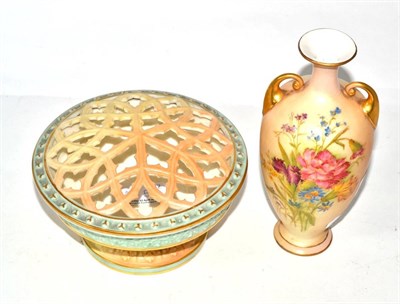 Lot 445 - Royal Worcester vase (restored) together with a Royal Worcester China Works pot pourri vase and...