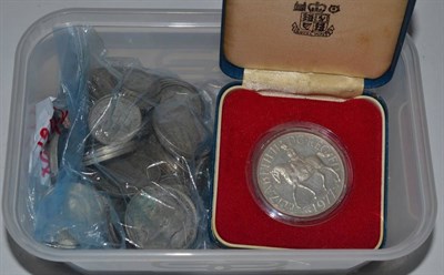 Lot 450 - A small quantity of pre-1947 silver coins and silver note clip