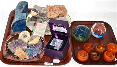 Lot 455 - A group of amethyst and other mineral samples, fossils, paperweights etc