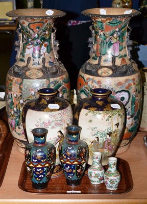 Lot 458 - Group of Oriental wares a pair of decorative Japanese vases, pair of Satsuma vases, pair of Chinese