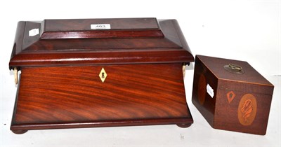 Lot 463 - A George III mahogany sarcophagus form tea caddy, together with a shell inlaid example (2)