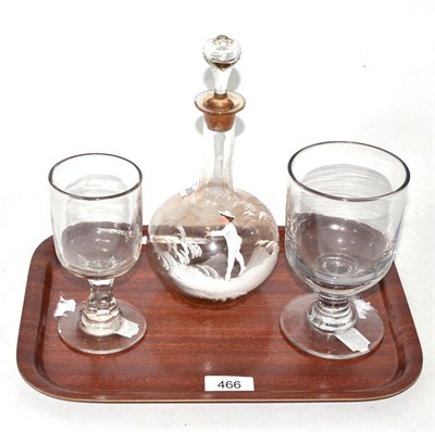 Lot 466 - A Mary Gregory style bottle decanter and stopper and two goblets