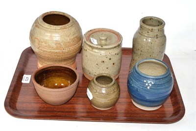 Lot 472 - Six items of Coxwold pottery comprising jar and cover, four various vases and a bowl