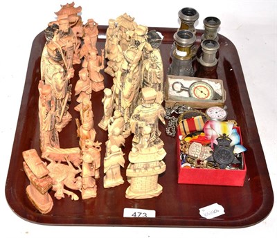 Lot 473 - A resin chess set together with a quantity of military badges and medals etc