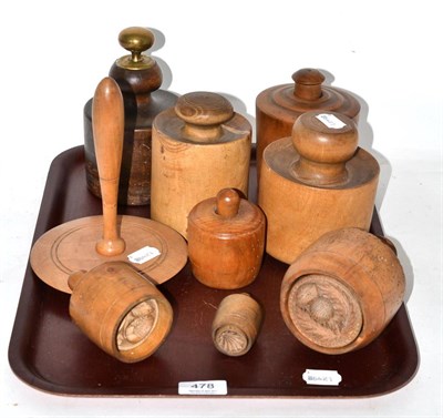 Lot 478 - A group of 19th century treen short bread moulds and mortars