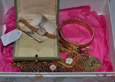 Lot 486 - A 9ct gold cased ";Rone"; wristwatch on a 9ct gold bracelet strap and a collection of jewellery...