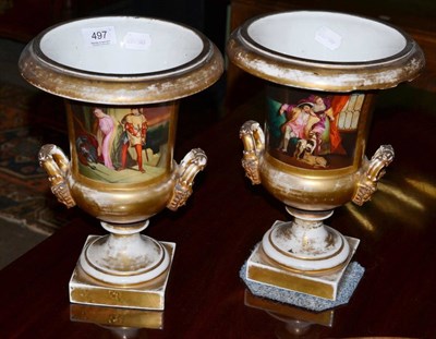 Lot 497 - Pair of 19th century Paris painted campana urns with gilt decoration