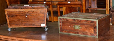 Lot 504 - A 19th century cross banded rosewood travelling box and a 19th century rosewood tea caddy