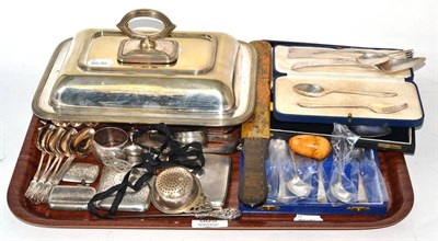 Lot 505 - Group of silver comprising two vestas, two cigarette cases, three napkin rings, sugar tongs,...