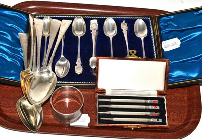 Lot 517 - A cased set of six silver Walker & Hall tea spoons with matching tongs, together with a set of...