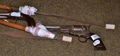 Lot 527 - A 19th century percussion double barrel pistol; a 19th century percussion revolver (both A/F),...