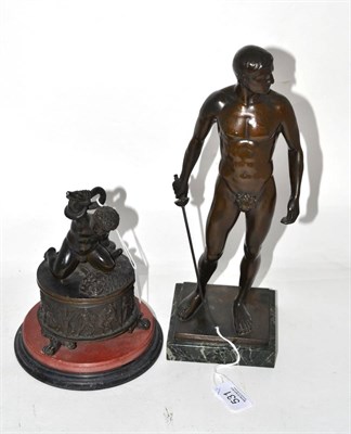 Lot 531 - Bronze figure of a classical figure with sword on a square marble base signed O Bodin, 33cm...