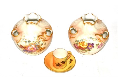 Lot 533 - A pair of Worcester style Limoges vases and Worcester style cup and saucer