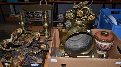 Lot 1051 - Brass ware, fender, light, jardiniere etc