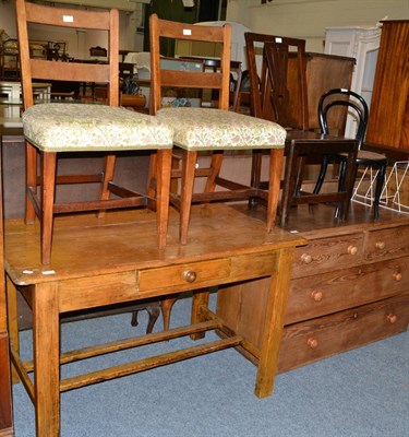 Lot 1100 - Mahogany bedside cupboard, a reproduction serpentine four height chest of drawers, a pine farmhouse