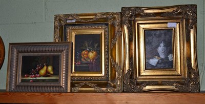 Lot 1141 - Three decorative still life studies, modern, gilt framed (3)