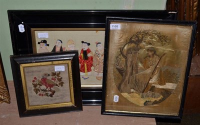 Lot 1168 - An 18th/19th century stump work picture; a Chinese silk work collage of figures; another...