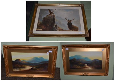 Lot 1176 - A pair of Victorian framed gouache landscapes and a framed print (3)