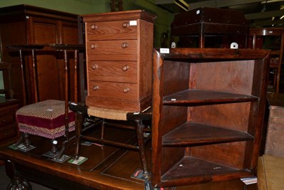 Lot 1202 - Group of furniture comprising a small four drawer chest of drawers, rope work stool, hanging corner