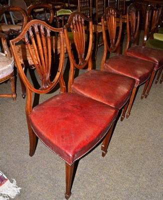 Lot 1232 - Set of four mahogany shield back dining chairs, together with another set of four shield back...