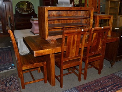 Lot 1249 - A reproduction table, six chairs and a dwarf cabinet (8)