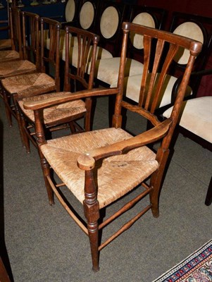 Lot 1295 - Set of six 19th century ash framed dining chairs with rush seats