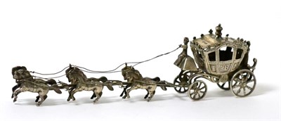 Lot 1 - A Continental silver miniature model of a Royal carriage and horses, with import marks