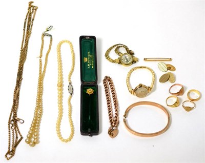Lot 2 - A collection of jewellery and watches including a 9 carat gold curb link bracelet with heart-shaped
