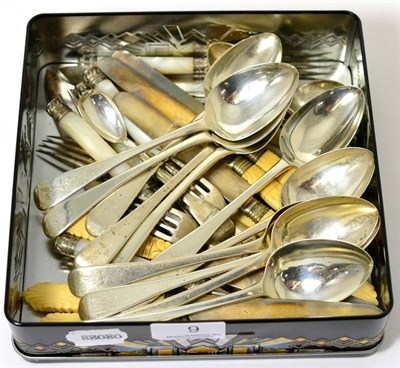 Lot 9 - A set of eleven George IV silver Old English pattern dessert spoons, London 1828, together with...