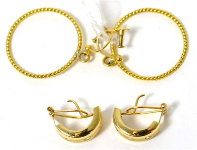 Lot 15 - A pair of gem set half hoop earrings, with French clip fittings and a second pair of hoop...