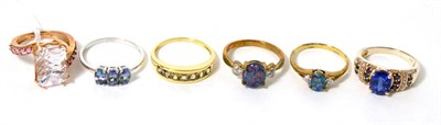 Lot 28 - A 9 carat rose gold kunzite and pink tourmaline ring, finger size N, a 9 carat white gold...