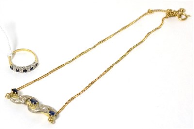 Lot 35 - A sapphire and diamond necklace and a 9 carat gold sapphire and diamond ring