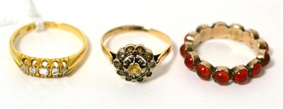 Lot 49 - An 18 carat gold rose cut diamond ring, finger size P, a gem set eternity ring, finger size L and a