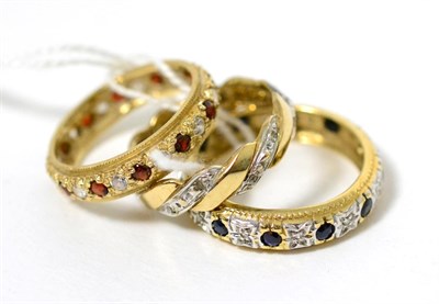 Lot 62 - Three 9 carat gold gem set eternity rings