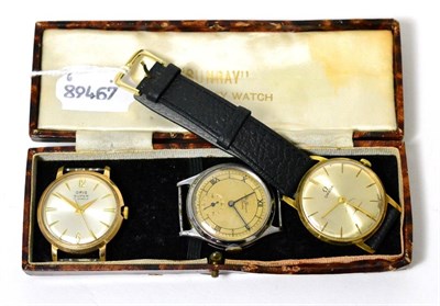Lot 90 - A chrome wristwatch signed J.W.Benson, plated wristwatch signed Oris and another plated...