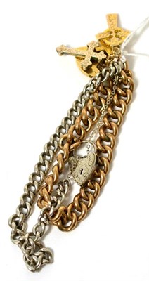 Lot 98 - A 9 carat gold curb link watch chain, a silver curb link watch chain, two 9 carat gold crosses...