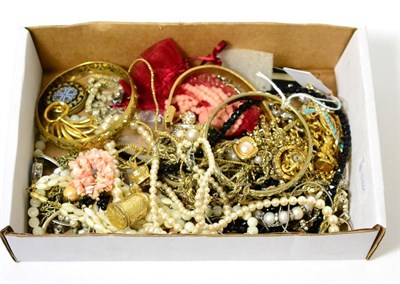 Lot 101 - A collection of costume jewellery, including beaded necklaces, a Victorian onyx and pearl...