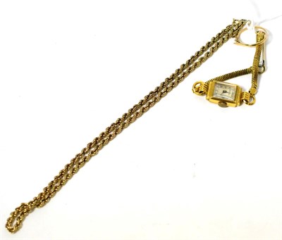 Lot 103 - A 9 carat ring (missing pearl), a 9 carat gold rope twist necklace and lady's watch (3)