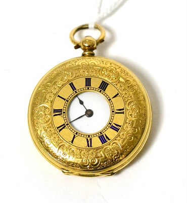 Lot 114 - A ladies half hunter fob watch, case stamped '18K'