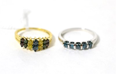 Lot 130 - A 9 carat gold red, green, blue and yellow coloured diamond ring, total diamond weight 1.00...